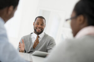 A confident salesperson with a sales mindset